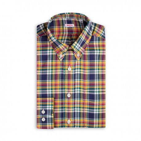 Chemise col boutonné à carreaux fantaisies oranges