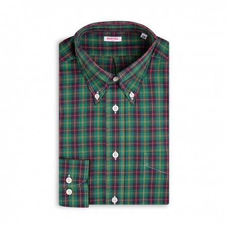 Chemise col boutonné à carreaux verts