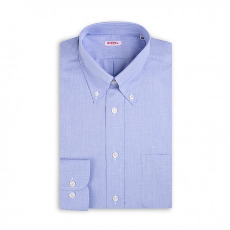 Chemise col boutonné unie bleue