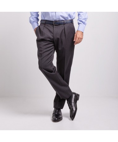 Pantalon ajusté 1 pince en laine gris anthracite