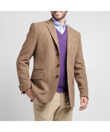 Tweed à carreaux en 100% laine brun berteil