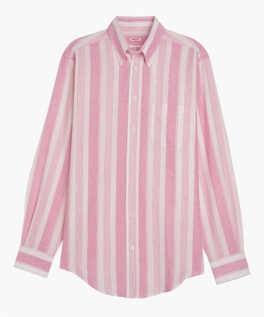 Chemise col boutonné en coton et lin à rayures roses berteil