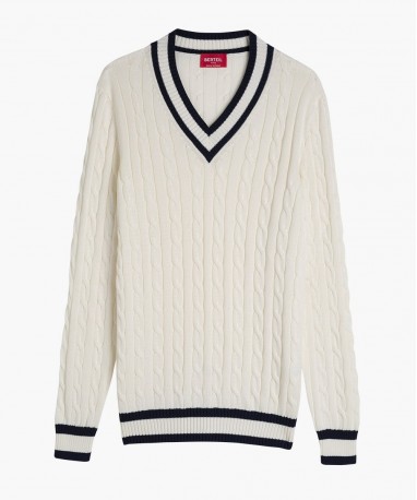 Pull cricket en coton écru