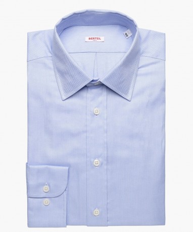 Chemise col classique gaufrée bleue Berteil