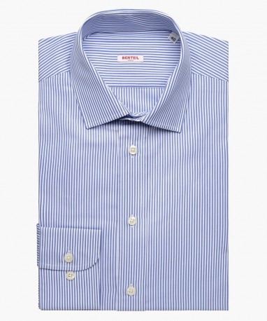 Chemise ajustée petit col à rayures bleues Berteil