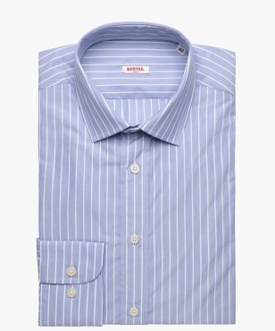 Chemise ajustée petit col à rayures blanches et bleues Berteil