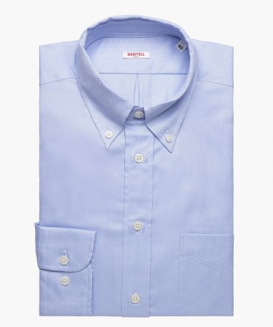 Chemise col boutonné gaufrée ciel Berteil