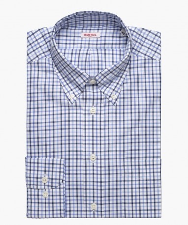 Chemise col boutonné à carreaux bleues Berteil