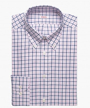 Chemise col boutonné à carreaux roses et bleues berteil