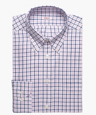 Chemise col boutonné à carreaux roses et bleues berteil