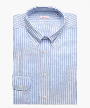 Chemise col boutonné en lin unie ciel berteil