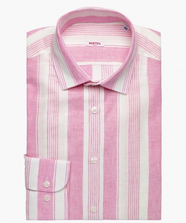Chemise ajustée petit col à rayures roses berteil