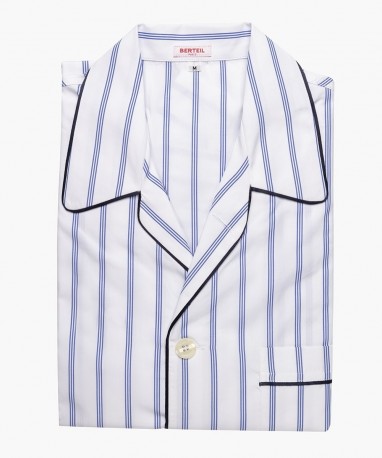 Pyjama en coton à larges rayures bleues berteil