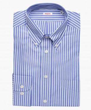 Chemise col boutonné à rayures bleues
