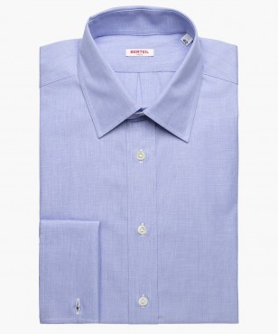 Chemise à poignets mousquetaires col classique unie bleu berteil