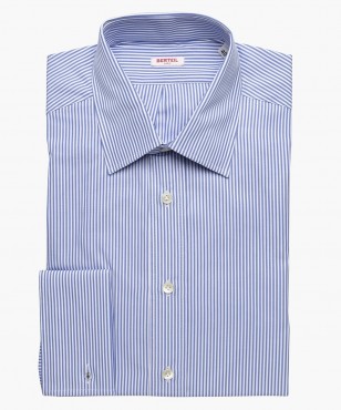 Chemise à poignets mousquetaires col classique à rayures bleues berteil