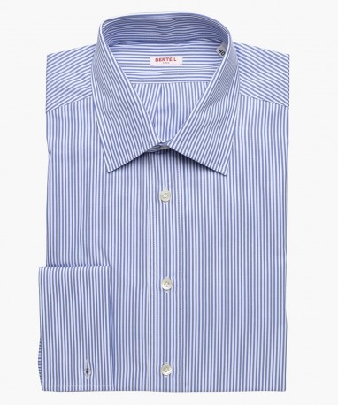 Chemise à poignets mousquetaires col classique à rayures bleues berteil