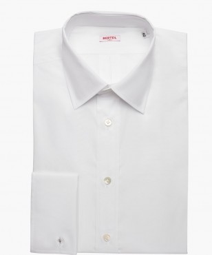 Chemise à poignets mousquetaires col clasique unie blanche premium berteil