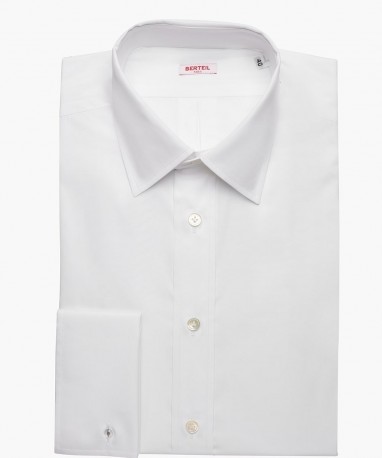 Chemise à poignets mousquetaires col clasique unie blanche premium berteil