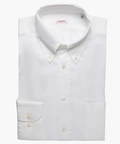 Chemise col boutonné en lin uni blanc