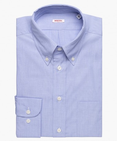 Chemise col boutonné unie fil à fil bleue