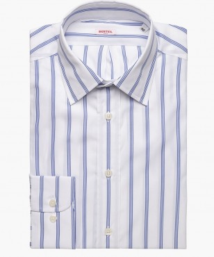 Chemise col classique à fines rayures bleues