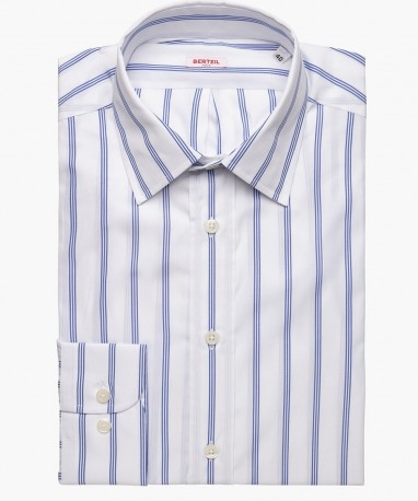 Chemise col classique à fines rayures bleues berteil