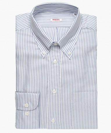Chemise col boutonné unie à rayures bleues berteil