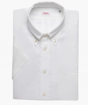 Chemisette col boutonné en lin unie blanc