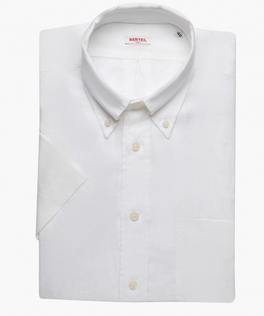 Chemisette col boutonné en lin unie blanc