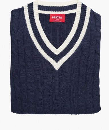 Pull col V coton marine