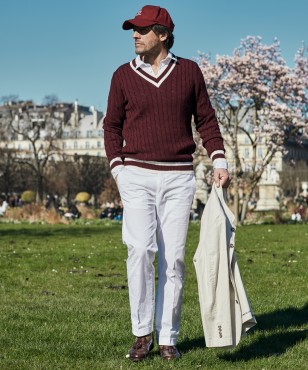 Pull cricket en coton bordeaux