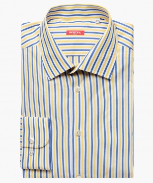 Chemise ajustée petit col à rayures jaunes et bleues berteil