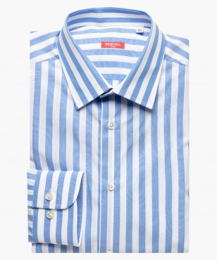 Chemise ajustée petit col à rayures bleues berteil