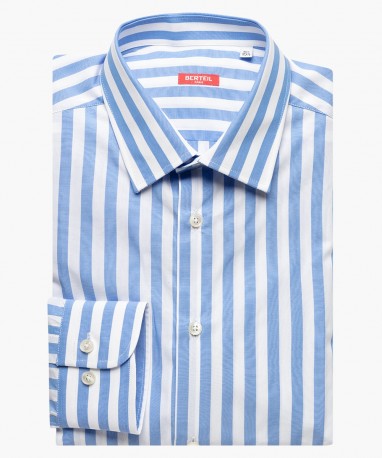 Chemise ajustée petit col à rayures bleues berteil