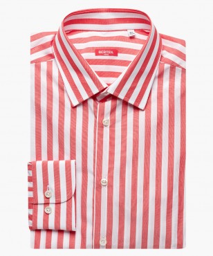 Chemise ajustée petit col à rayures rouges berteil