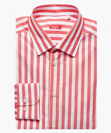 Chemise ajustée petit col à rayures rouges berteil