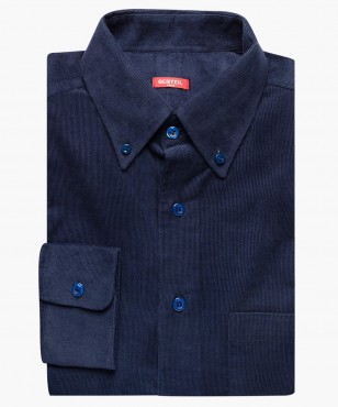 Chemise col boutoné en velours côtelé marine berteil