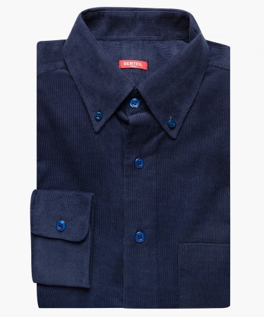 Chemise col boutoné en velours côtelé marine berteil