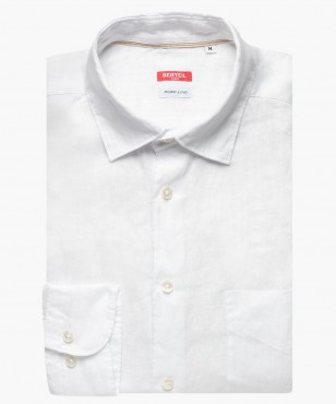 Chemise ajustée petit col en lin unie blanche berteil