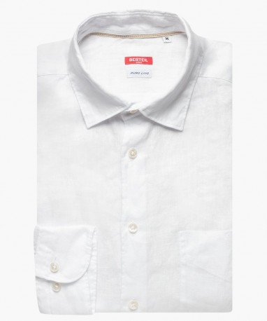 Chemise ajustée petit col en lin unie blanche berteil