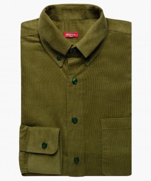 Chemise col boutoné en velours côtelé vert olive berteil