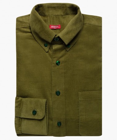 Chemise col boutoné en velours côtelé vert olive berteil