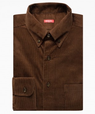Chemise col boutoné en velours côtelé marron berteil