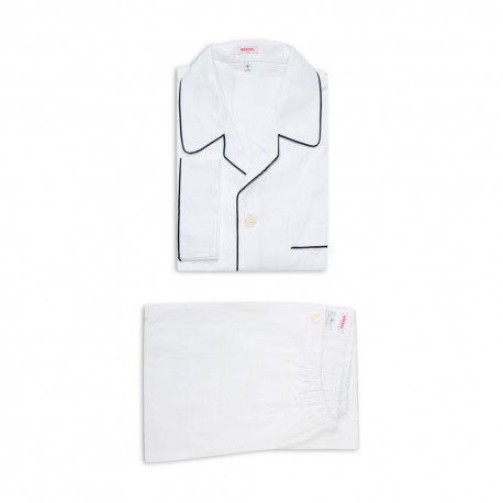 Pyjama en popeline blanc à bordures bleues
