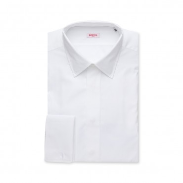 Chemise gorge cachée à poignets mousquetaires unie blanche berteil