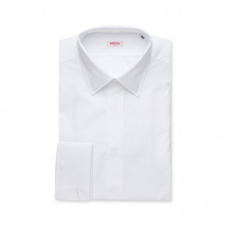 Chemise gorge cachée à poignets mousquetaires unie blanche berteil